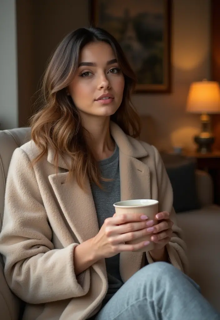 25 Chic Peacoat Womens Outfit To Copy Right Now - 25. Peacoat with Casual Loungewear