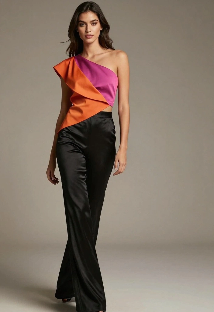 14 Black Satin Pants Outfit Ideas For Women With Luxe Vibes - 10. Fashion-Forward with Asymmetrical Cuts 1