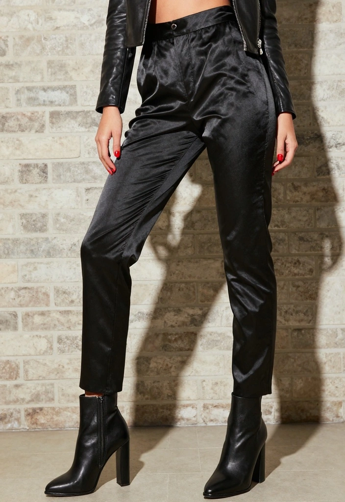 14 Black Satin Pants Outfit Ideas For Women With Luxe Vibes - 2. Edgy Glam with a Leather Jacket 1