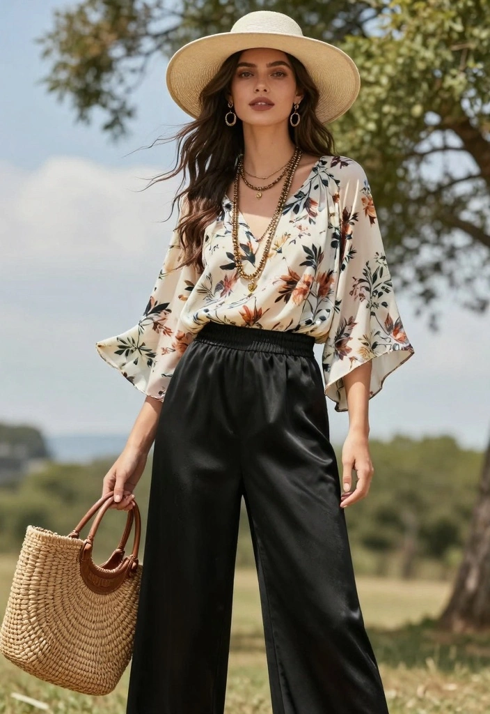 14 Black Satin Pants Outfit Ideas For Women With Luxe Vibes - 6. Bohemian Twist with a Flowing Top 1