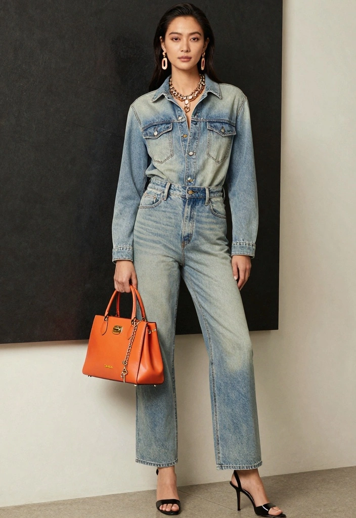 14 Denim Jumpsuit Outfit Ideas for Black Women - 10. Statement Accessories with a Simple Denim Jumpsuit 1