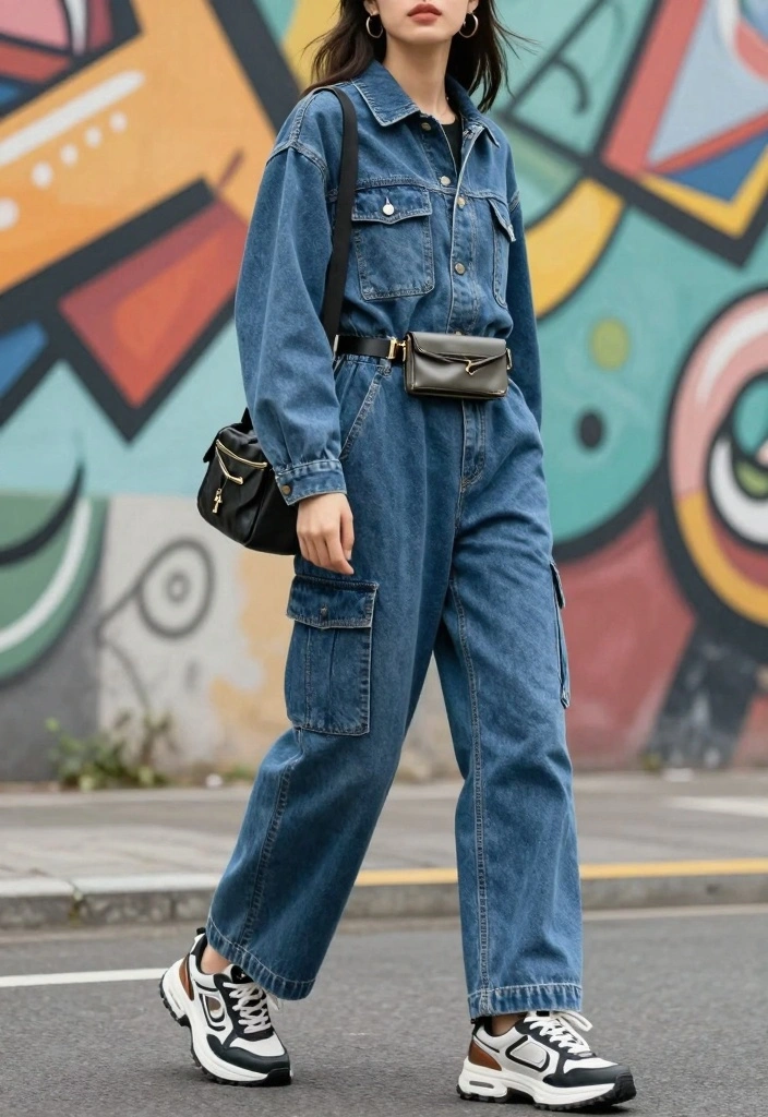 14 Denim Jumpsuit Outfit Ideas for Black Women - 8. Casual Denim Jumpsuit with a Utility Twist 1
