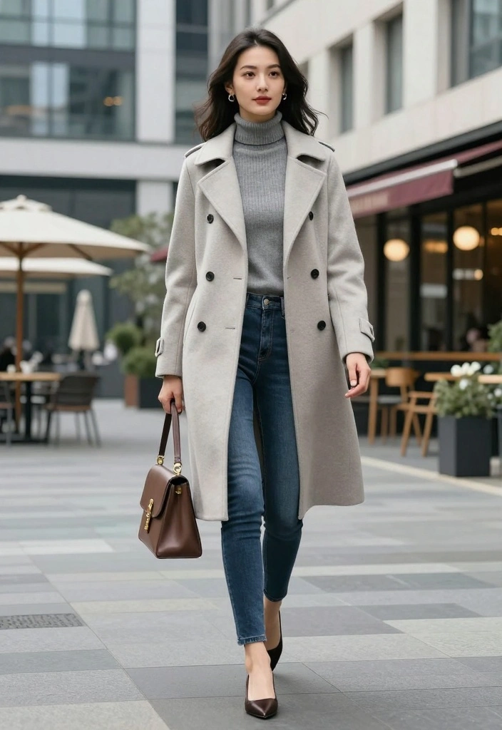 14 Jacket And Jeans Outfit Ideas For Women That Always Work - 7. The Chic Peacoat 1