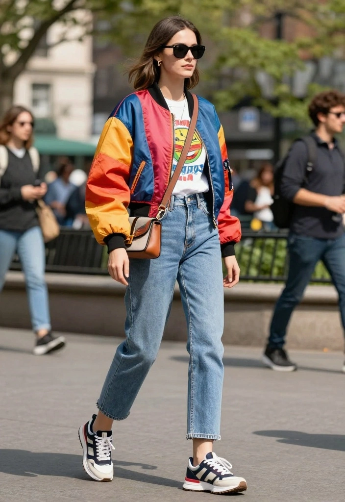 14 Jacket And Jeans Outfit Ideas For Women That Always Work - 8. The Sporty Bomber Jacket 1