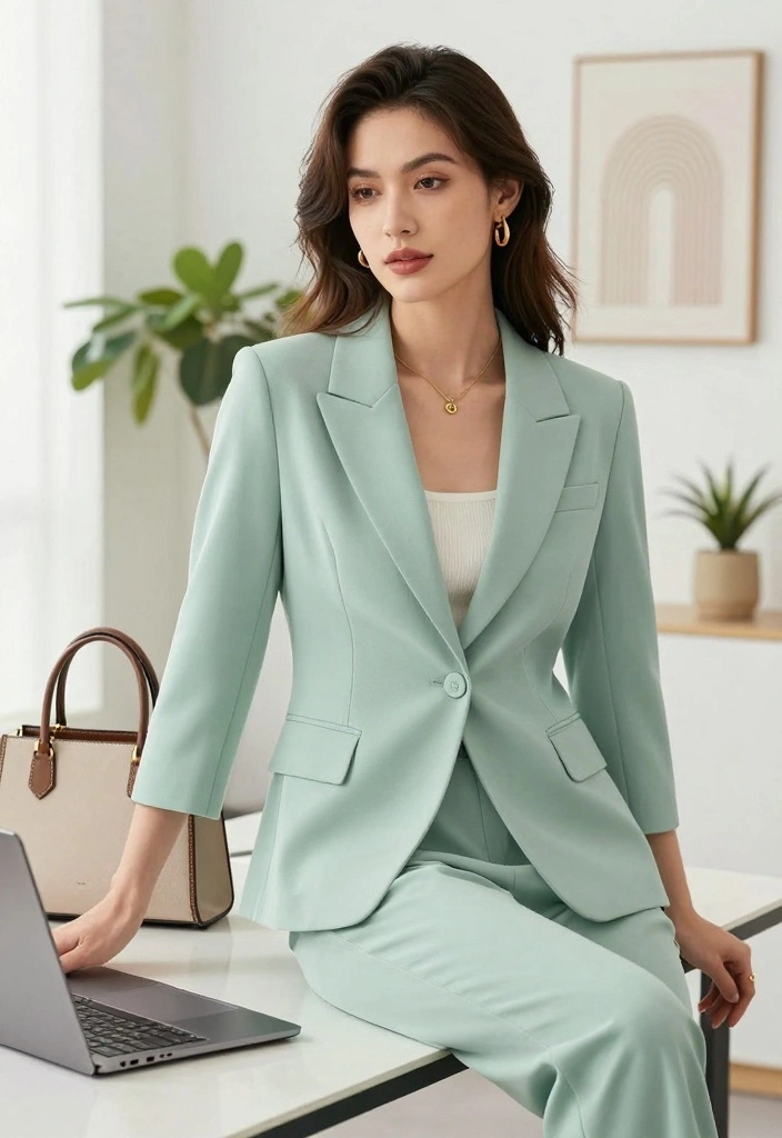 14 Mint Green Pants Outfit Ideas For Women With Fresh Style - 3. Office Ready Outfit 1