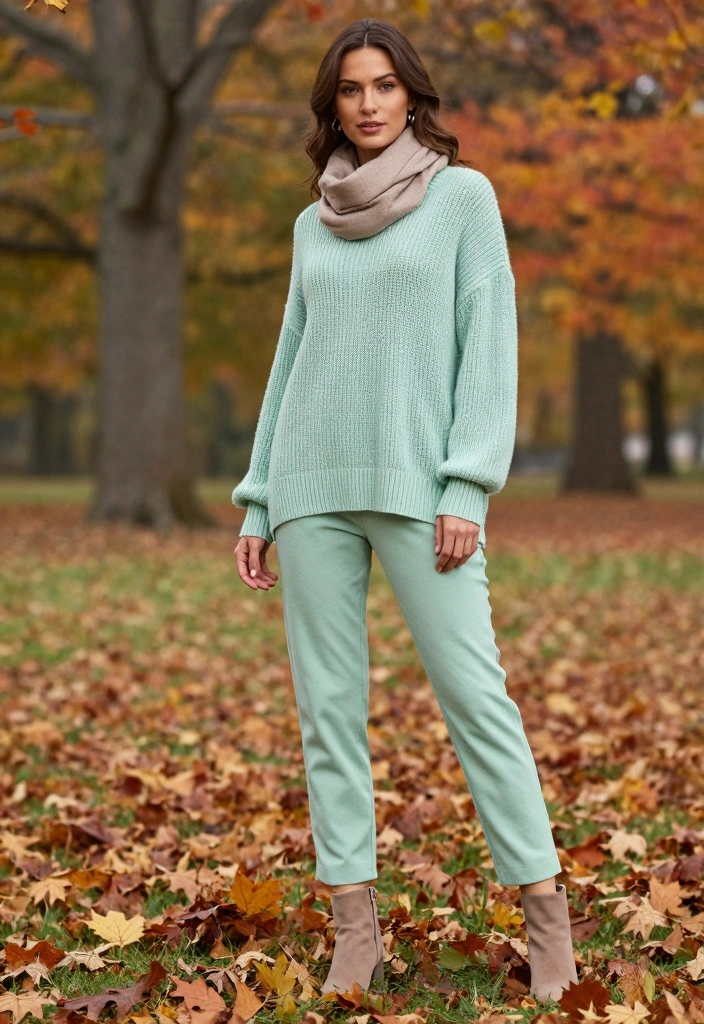 14 Mint Green Pants Outfit Ideas For Women With Fresh Style - 7. Layered for Fall 1