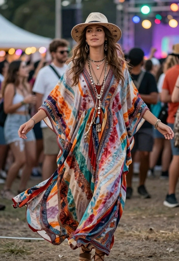 14 Pop Concert Outfit Ideas For Women With Trendy Style - 12. Bohemian Vibes with a Flowy Kaftan 1
