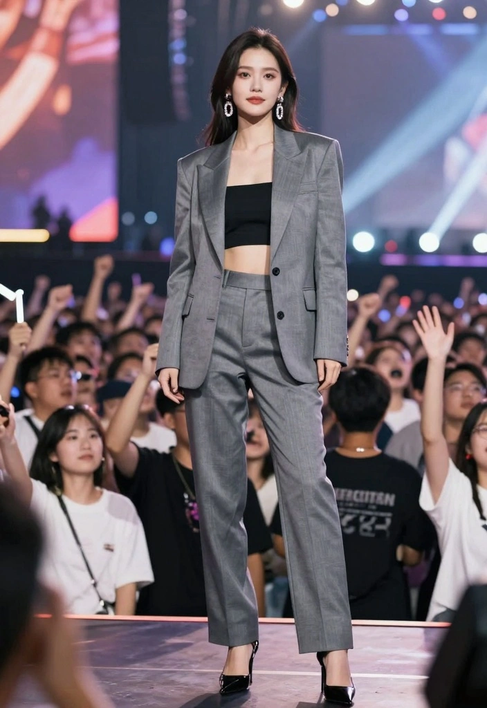 14 Pop Concert Outfit Ideas For Women With Trendy Style - 13. Stylish Suit with a Crop Top 1