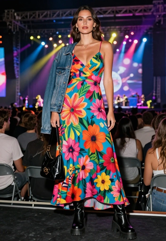 14 Pop Concert Outfit Ideas For Women With Trendy Style - 2. Sustainable Maxi Dress with Chunky Boots 1