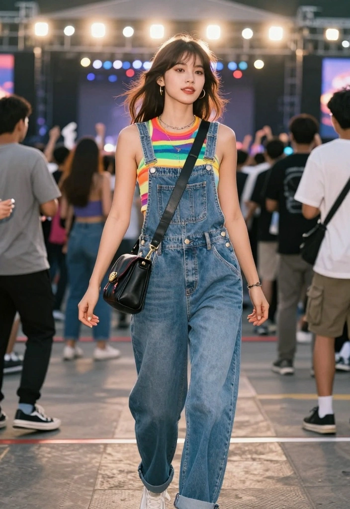14 Pop Concert Outfit Ideas For Women With Trendy Style - 8. Stylish Overalls with a Crop Top 1