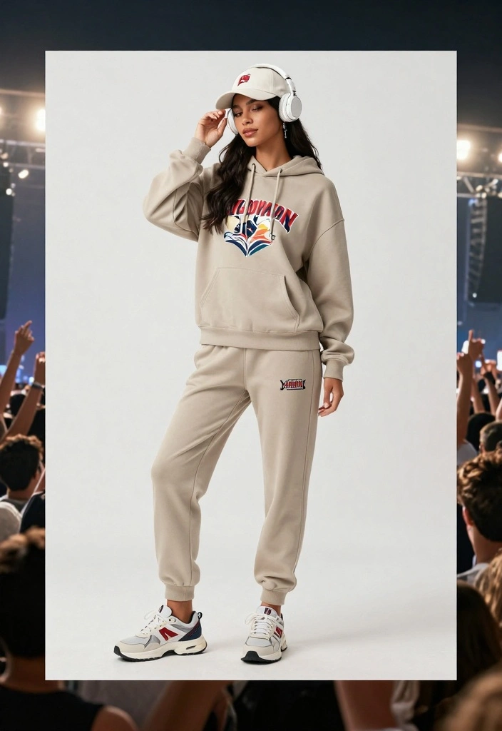 14 Pop Concert Outfit Ideas For Women With Trendy Style - 9. Sporty Chic Look with Joggers and a Graphic Hoodie 1