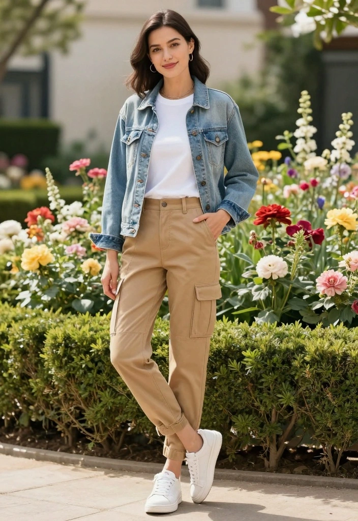 14 Tan Work Pants Outfit Ideas For Women - 1. Effortlessly Casual with a White Tee 1