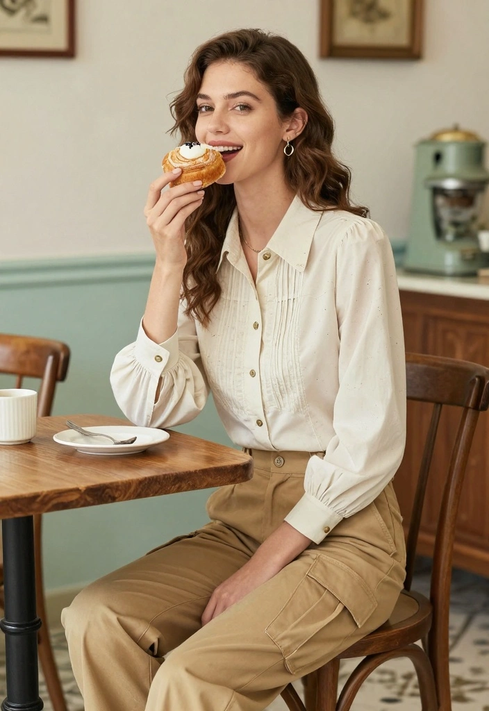 14 Tan Work Pants Outfit Ideas For Women - 11. Vintage Style with a Twist 1