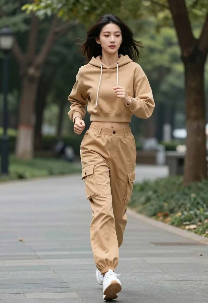 14 Tan Work Pants Outfit Ideas For Women - 12. Sporty Casual with a Twist 1