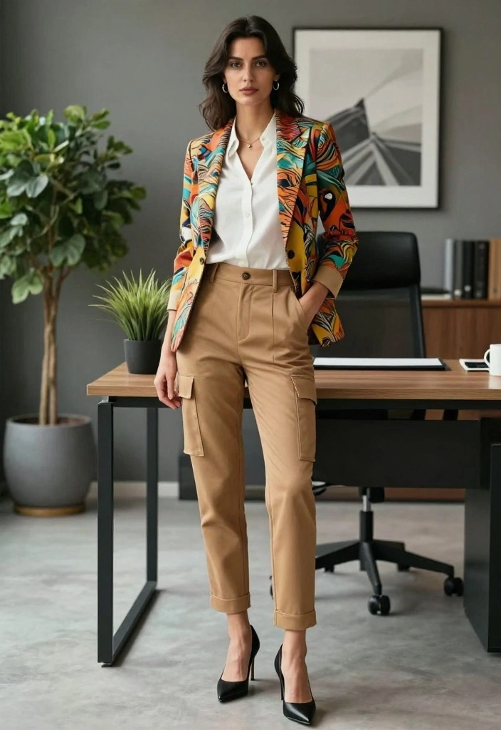 14 Tan Work Pants Outfit Ideas For Women - 2. Blazer Chic: A Perfect Office Combination 1