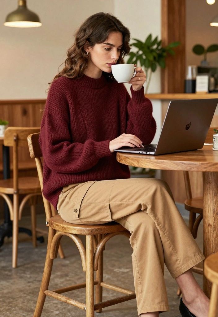 14 Tan Work Pants Outfit Ideas For Women - 3. Cozy Knitwear for a Relaxed Vibe 1