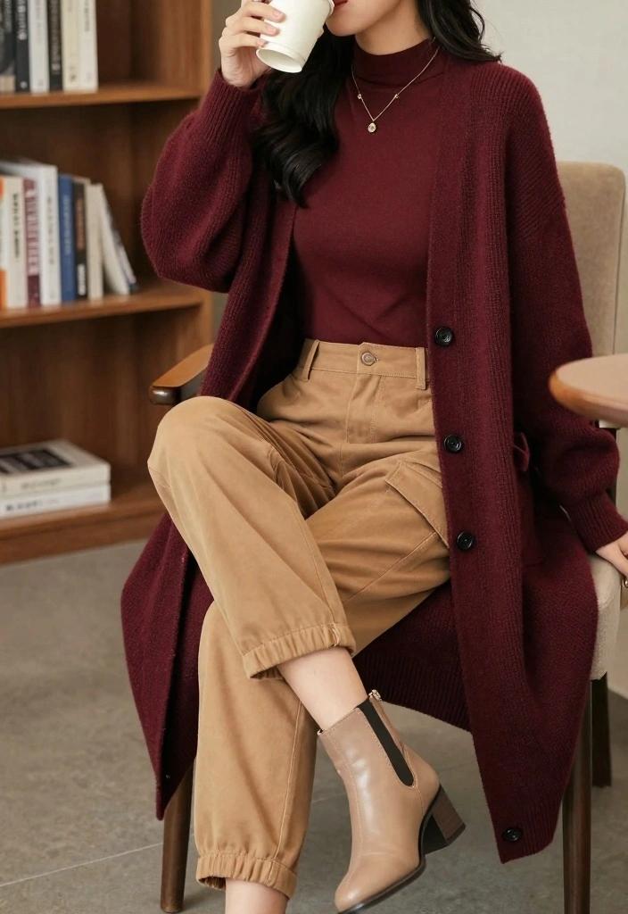14 Tan Work Pants Outfit Ideas For Women - 6. Layering with Long Cardigans 1