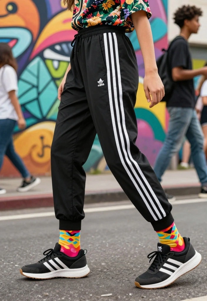 15 Adidas Pants Outfit Ideas For Women With Sporty Style - 4. Mix and Match Prints 1