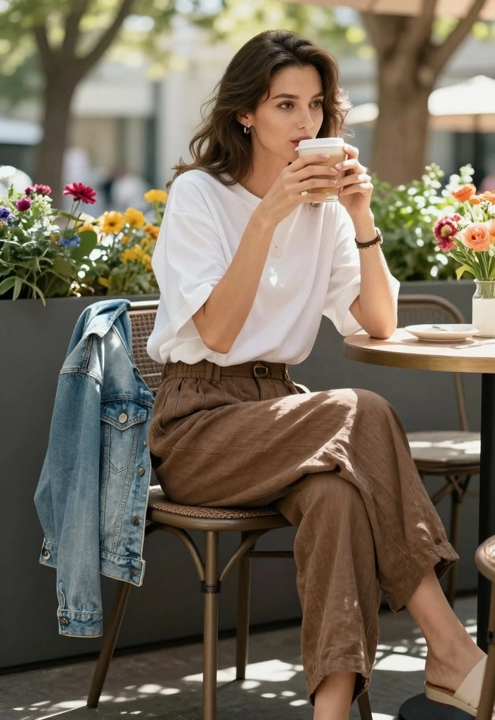 15 Brown Linen Pants Outfit Ideas For Women With Easy Chic - 1. Effortless Weekend Vibes 1