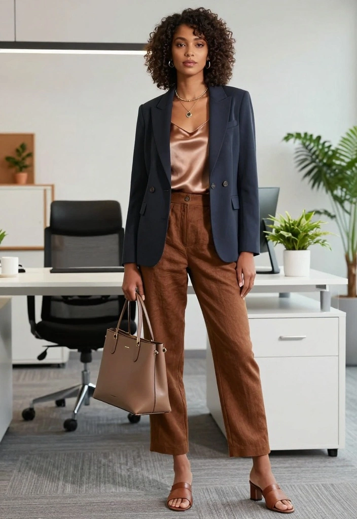 15 Brown Linen Pants Outfit Ideas For Women With Easy Chic - 2. Chic Office Ready 1