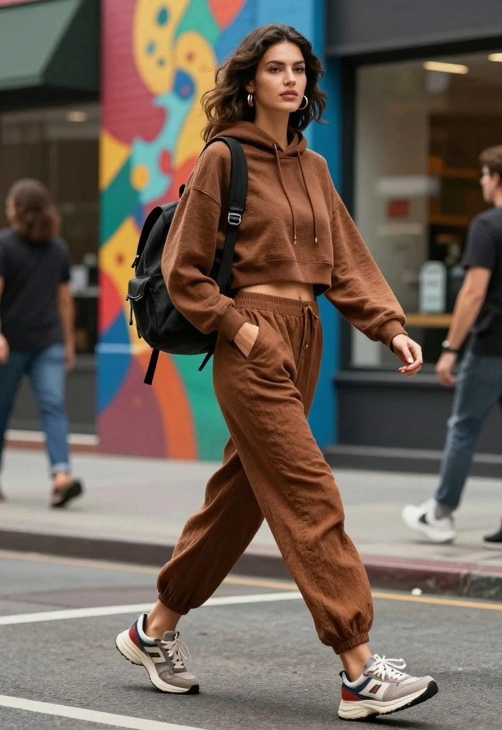 15 Brown Linen Pants Outfit Ideas For Women With Easy Chic - 7. Sporty Chic 1