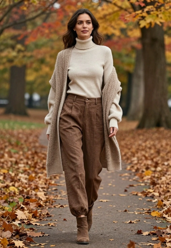 15 Brown Linen Pants Outfit Ideas For Women With Easy Chic - 8. Layered for Fall 1