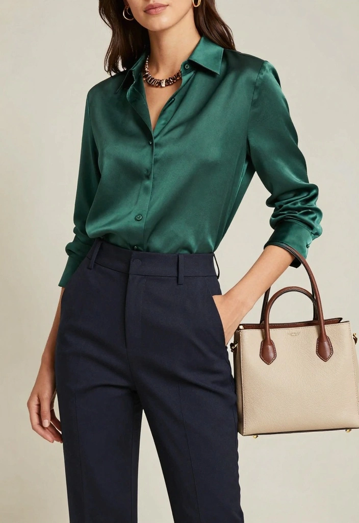 15 Classy Pants And Top Outfit Ideas For Women - 1. Tailored Trousers and Silk Blouse 1