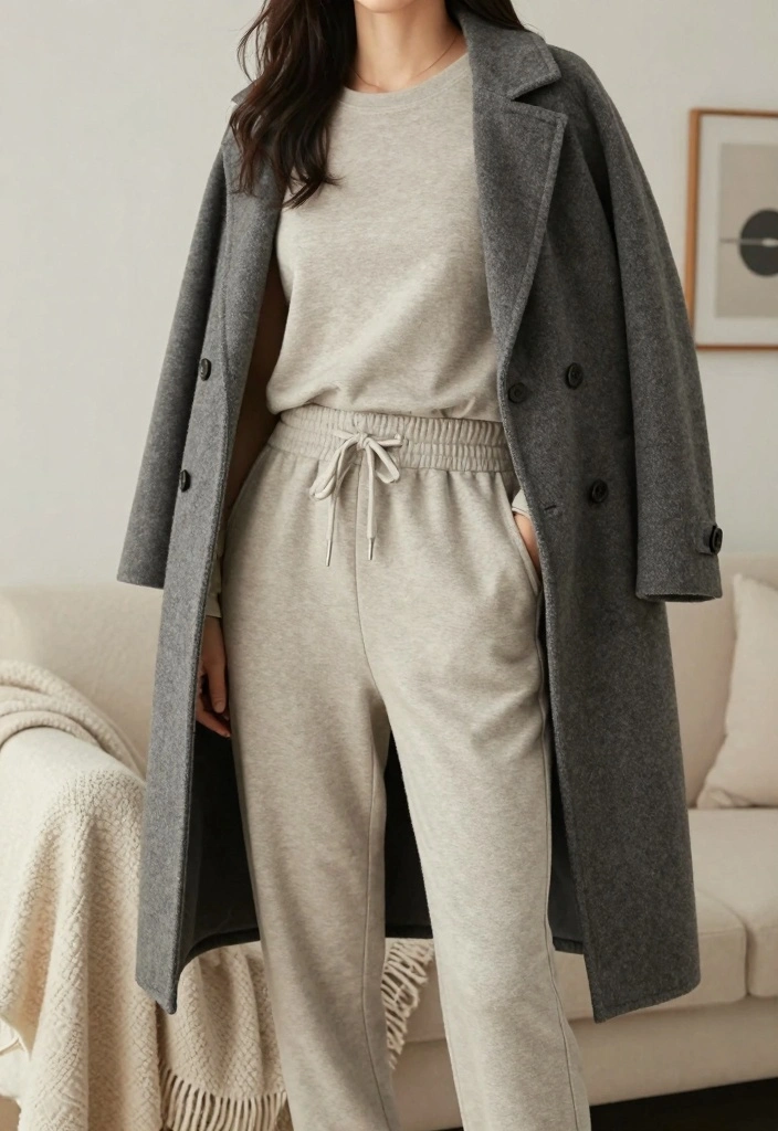 15 Classy Pants And Top Outfit Ideas For Women - 5. Joggers and a Tailored Coat 1