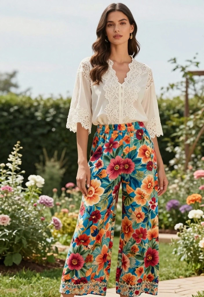 15 Classy Pants And Top Outfit Ideas For Women - 8. Palazzo Pants with Off-White Top 1