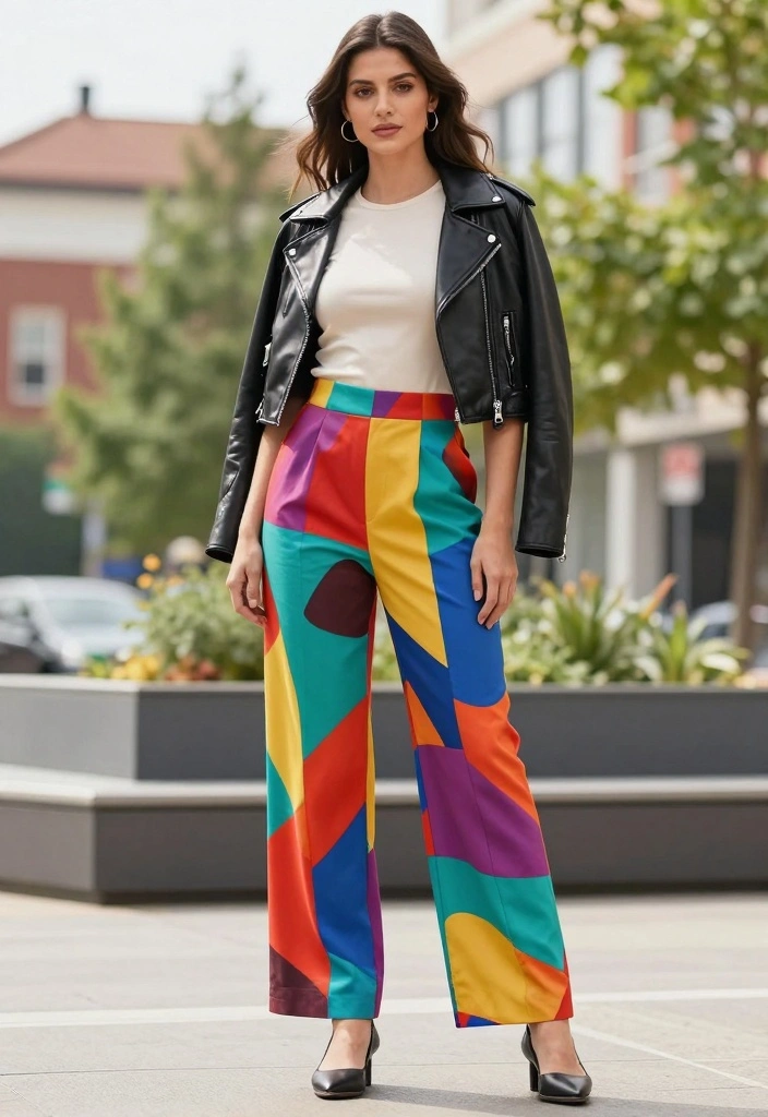 15 Cropped Leather Jacket Outfit Ideas For Women With Balance - 11. Statement Pants Ensemble 1