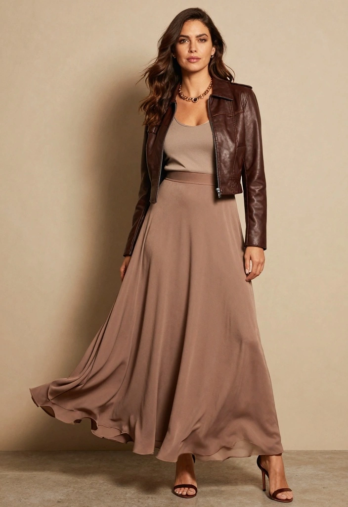 15 Cropped Leather Jacket Outfit Ideas For Women With Balance - 13. Chic and Dressy with a Maxi Skirt 1