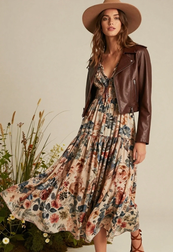 15 Cropped Leather Jacket Outfit Ideas For Women With Balance - 4. Boho Layering 1