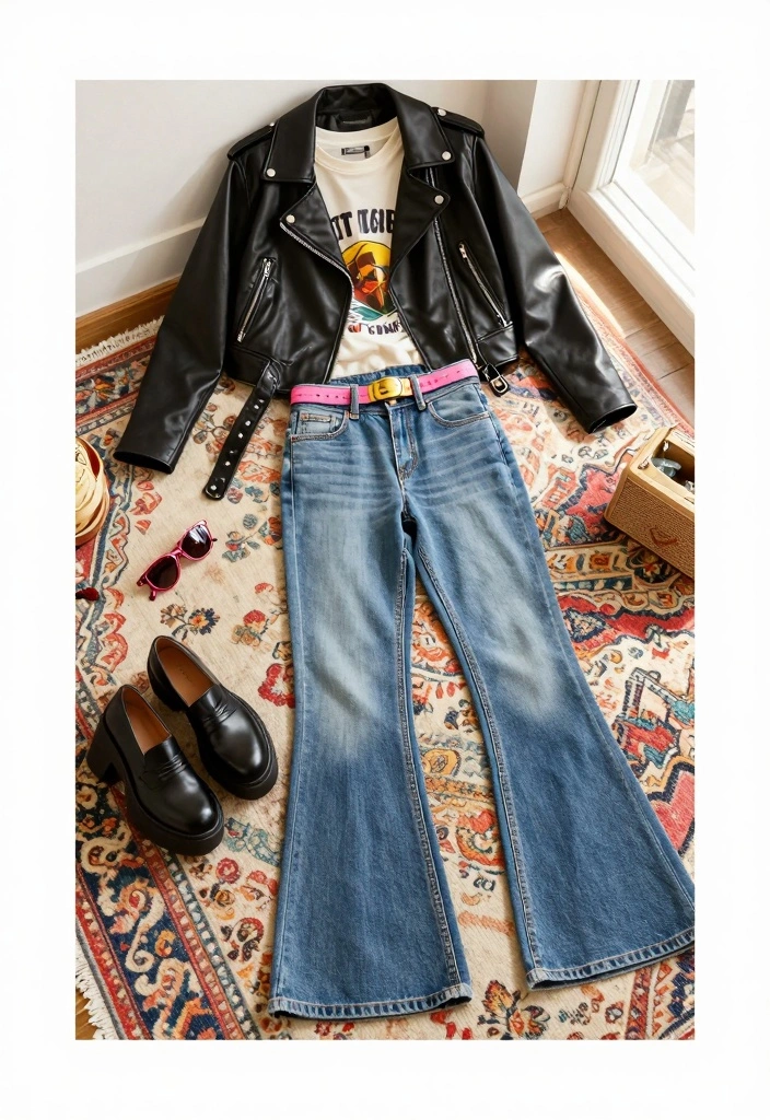 15 Cropped Leather Jacket Outfit Ideas For Women With Balance - 6. Retro Vibes 1