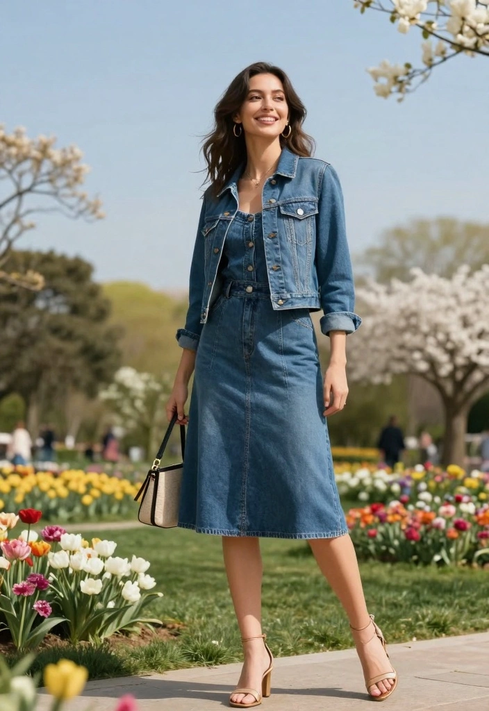 15 Double Denim Outfit Ideas For Women That Look Modern - 8. Flirty Double Denim Dress 1