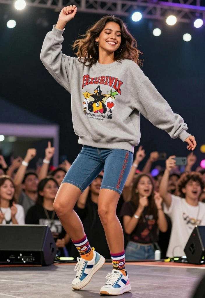 15 Drake Concert Outfit Ideas For Women With Street Vibes - 6. Trendy Oversized Sweatshirt with Bike Shorts 1