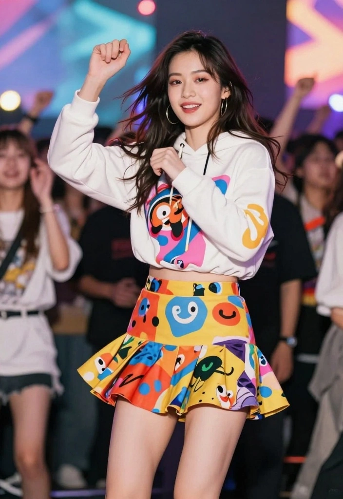 15 Drake Concert Outfit Ideas For Women With Street Vibes - 9. Playful Skirt with Graphic Hoodie 1