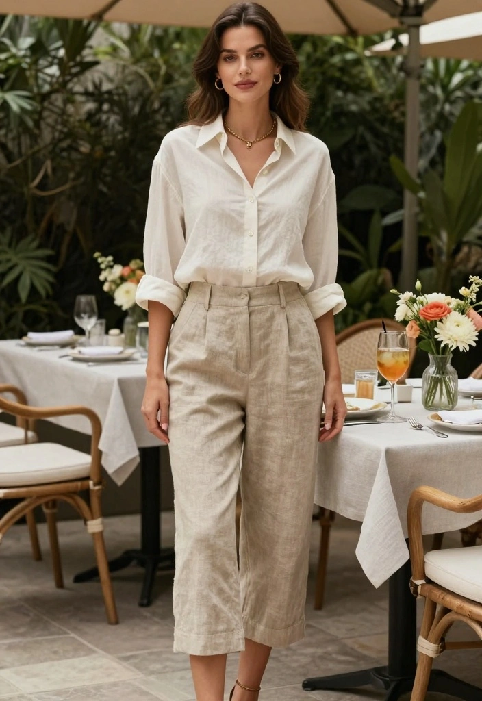 15 Half Pants Outfit Ideas For Women For Casual Days - 6. Linen Half Pants with a Button-Up Shirt 1