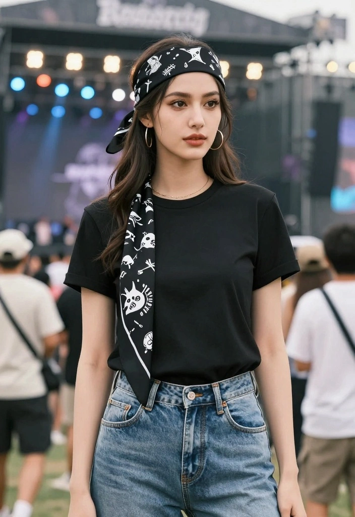 15 Metallica Concert Outfit Ideas For Women With Rock Edge - 10. Rock Band Scarf with a Simple Outfit 1