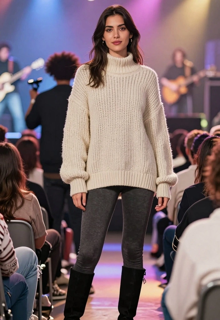 15 Metallica Concert Outfit Ideas For Women With Rock Edge - 13. Chunky Knit Sweater with Metallica Merch 1