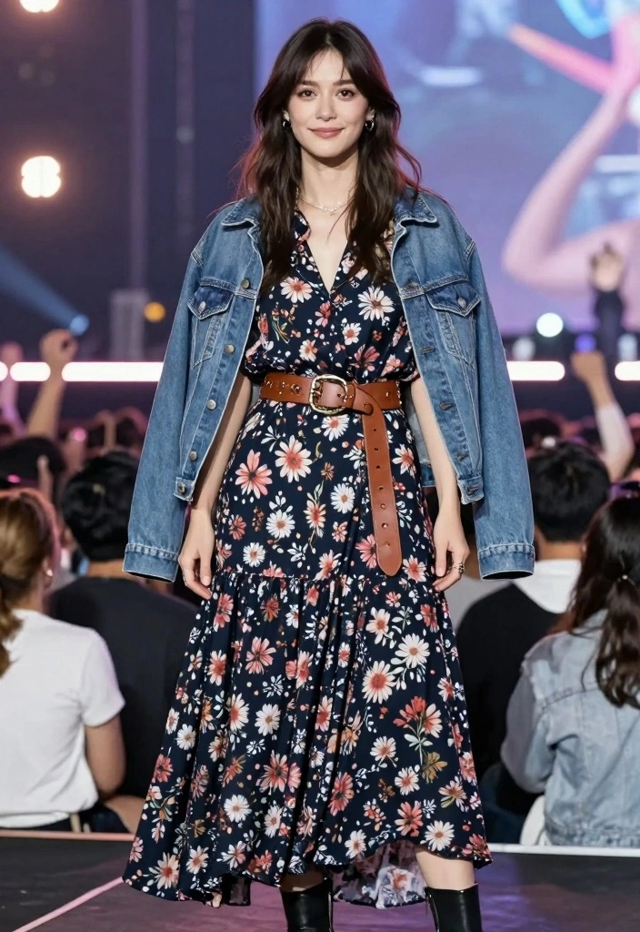 15 Metallica Concert Outfit Ideas For Women With Rock Edge - 3. Maxi Dress with Band Accessories 1