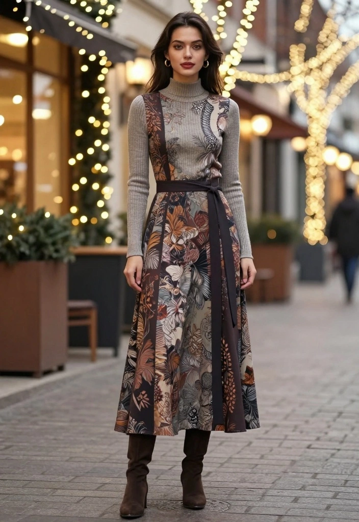 15 Pantyhose Winter Outfit Ideas For Women With Chic Layers - 12. Printed Maxi Dress with Warm Layers 1