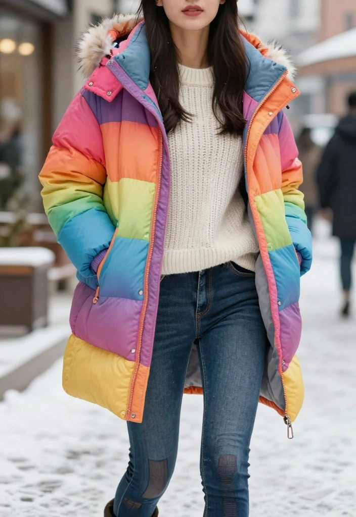 15 Pantyhose Winter Outfit Ideas For Women With Chic Layers - 7. Puffer Coat Over a Sweater 1