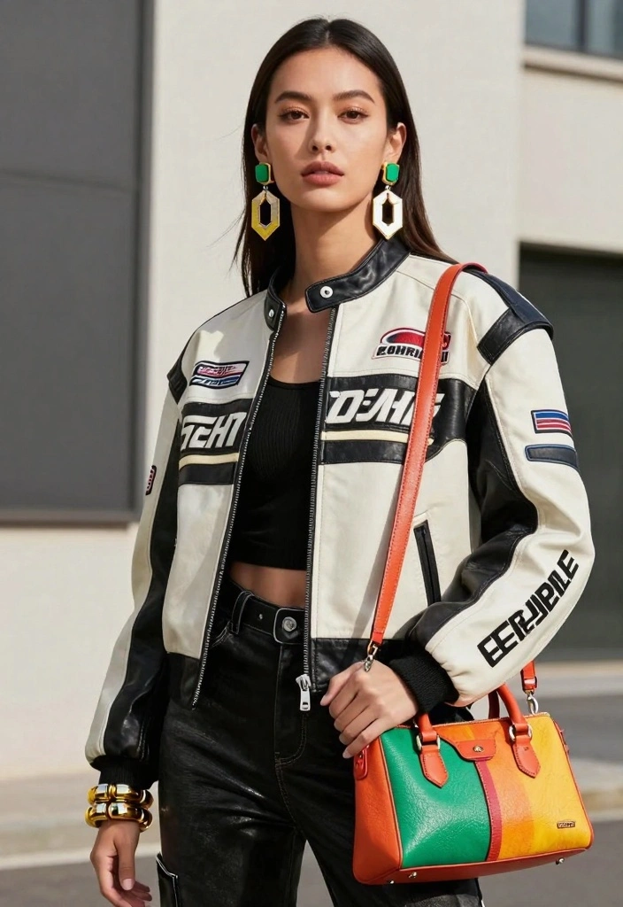 15 Racing Jacket Outfit Ideas For Women With Street Energy - 12. Statement Accessories 1