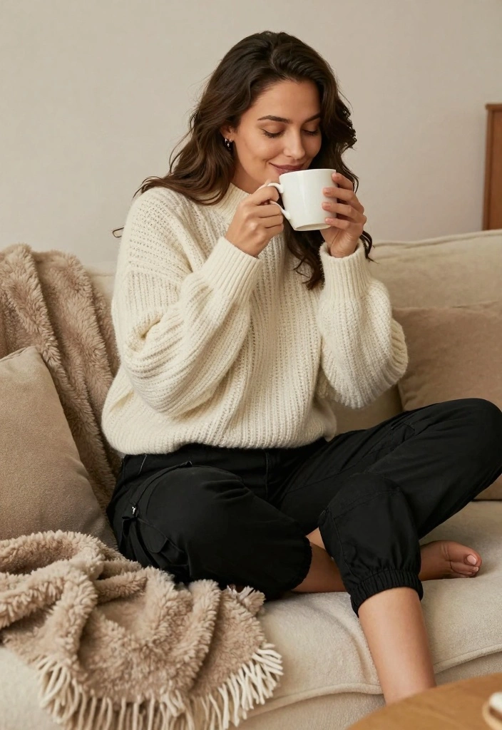 16 Black Cargo Pants Baddie Outfit Ideas For Women - 10. Cozy Knit Sweater Vibes 1