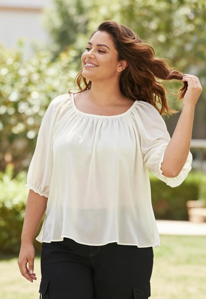 16 Black Cargo Pants Baddie Outfit Ideas For Women - 11. Feminine Touch with a Flowy Blouse 1