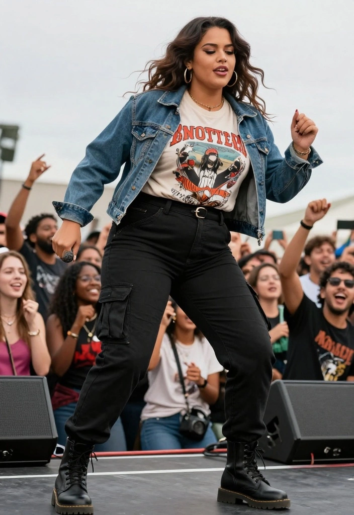 16 Black Cargo Pants Baddie Outfit Ideas For Women - 13. Vintage Vibes with a Band Tee 1