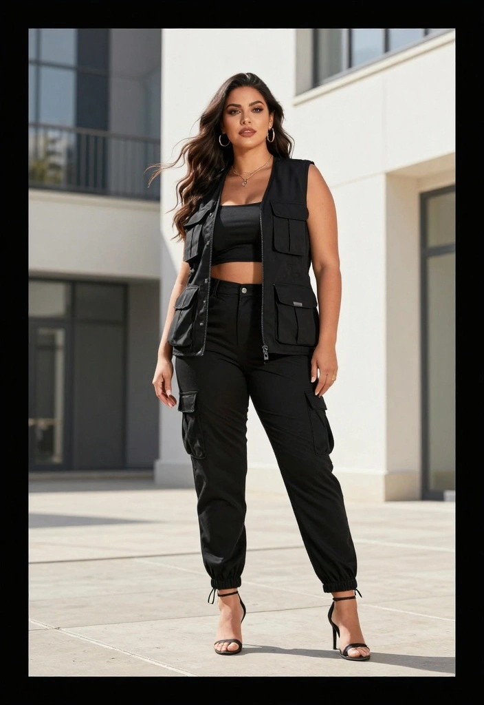 16 Black Cargo Pants Baddie Outfit Ideas For Women - 15. Layer with a Utility Vest 1