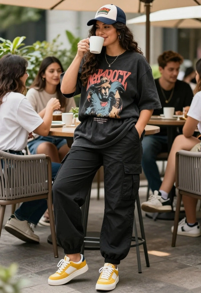 16 Black Cargo Pants Baddie Outfit Ideas For Women - 3. Casual Cool with Oversized Tee 1