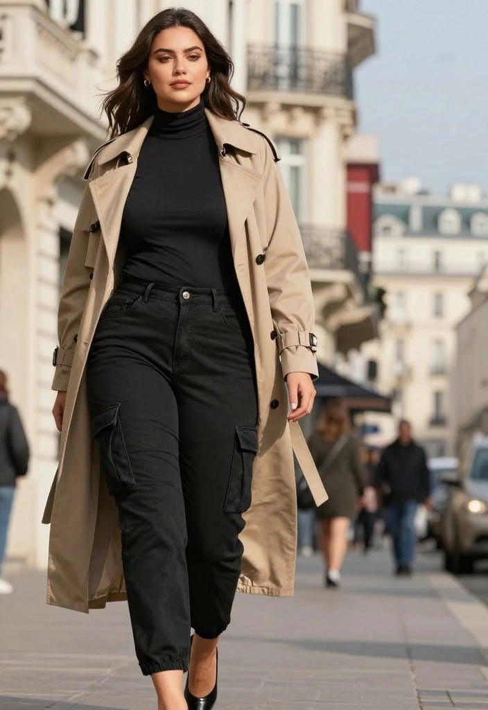 16 Black Cargo Pants Baddie Outfit Ideas For Women - 6. Trendy with a Fitted Turtleneck 1