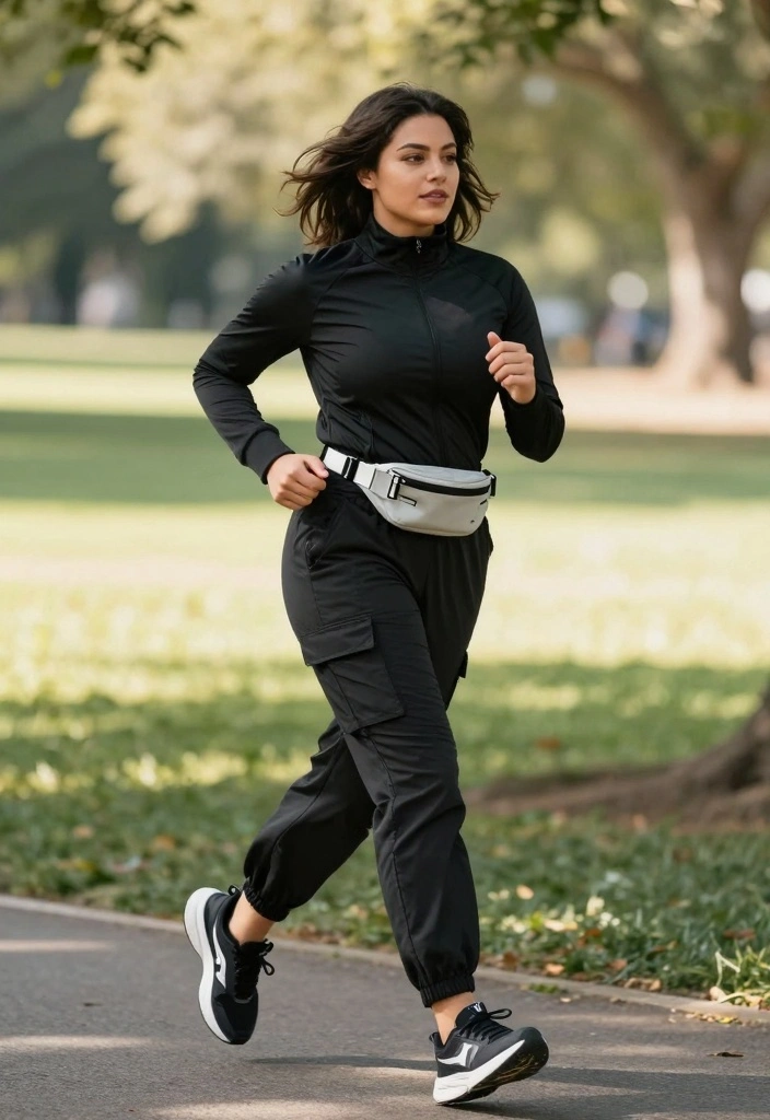 16 Black Cargo Pants Baddie Outfit Ideas For Women - 7. Sporty Elegance with Track Jacket 1